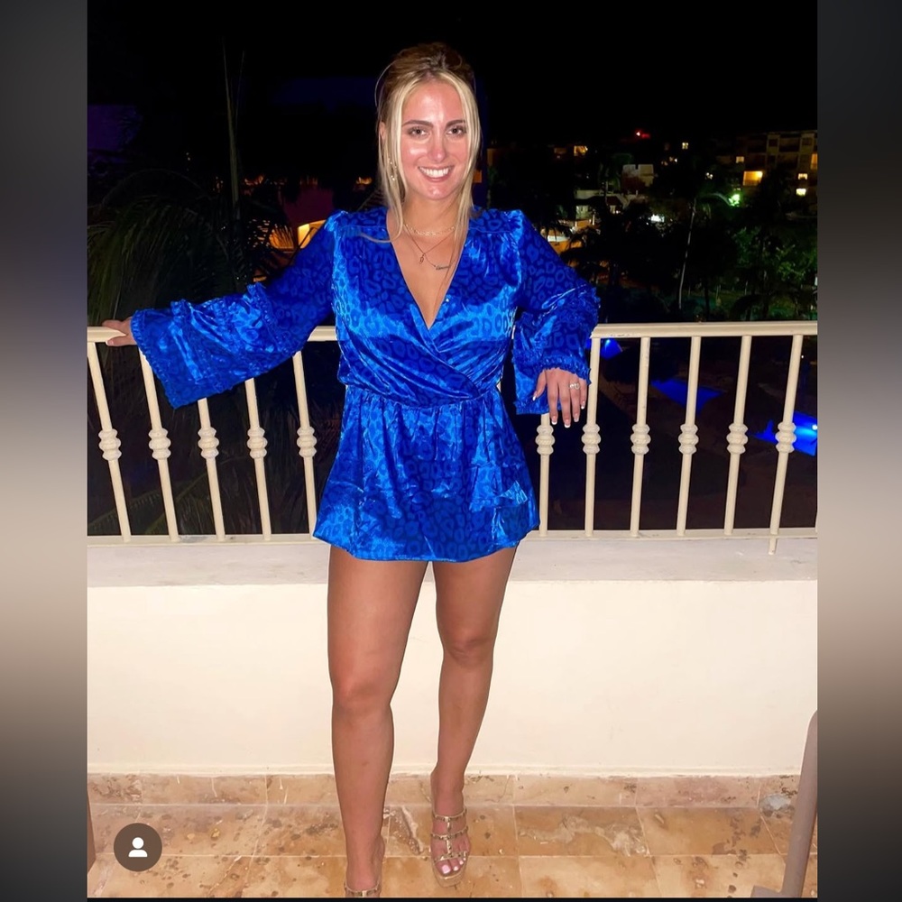 Royal blue leopard romper, S